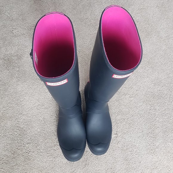 Hunter Waterproof Boots Original Stripe Navy Lipstick - Picture 6 of 10